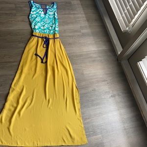 Teal white and yellow maxi dress